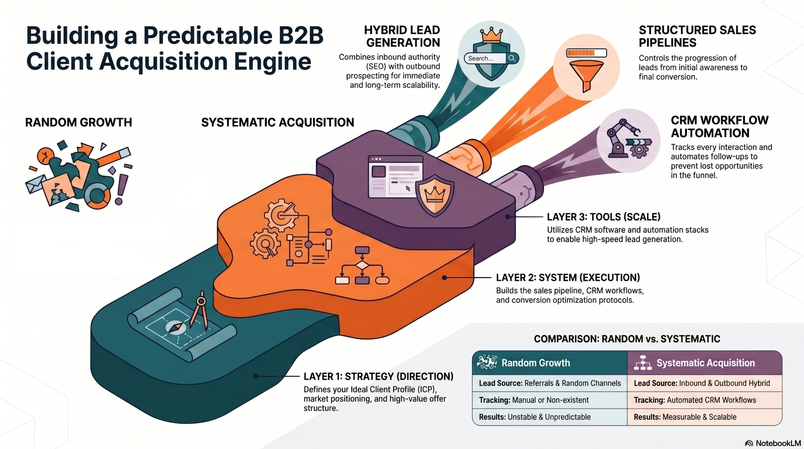 Client Acquisition System SaaS Framework Diagram for B2B Businesses